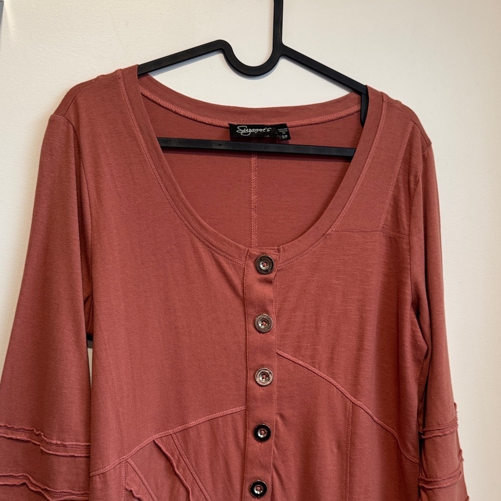 Women's Button-Down Tunic Top - Rust - Picture 3 of 9